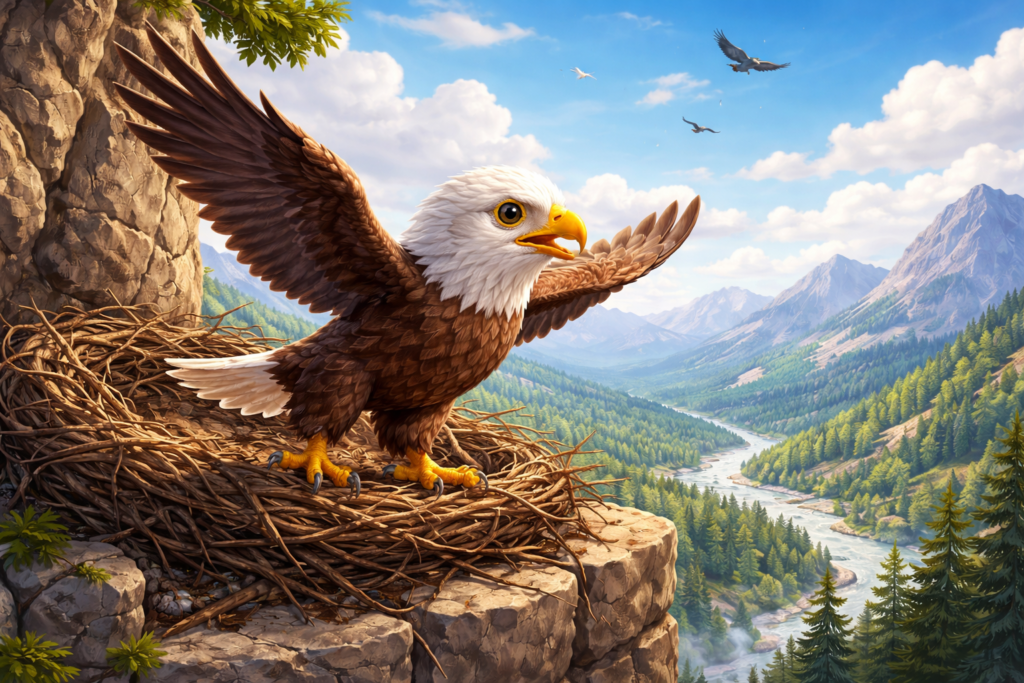 đại bàng con học bay trên vách đá