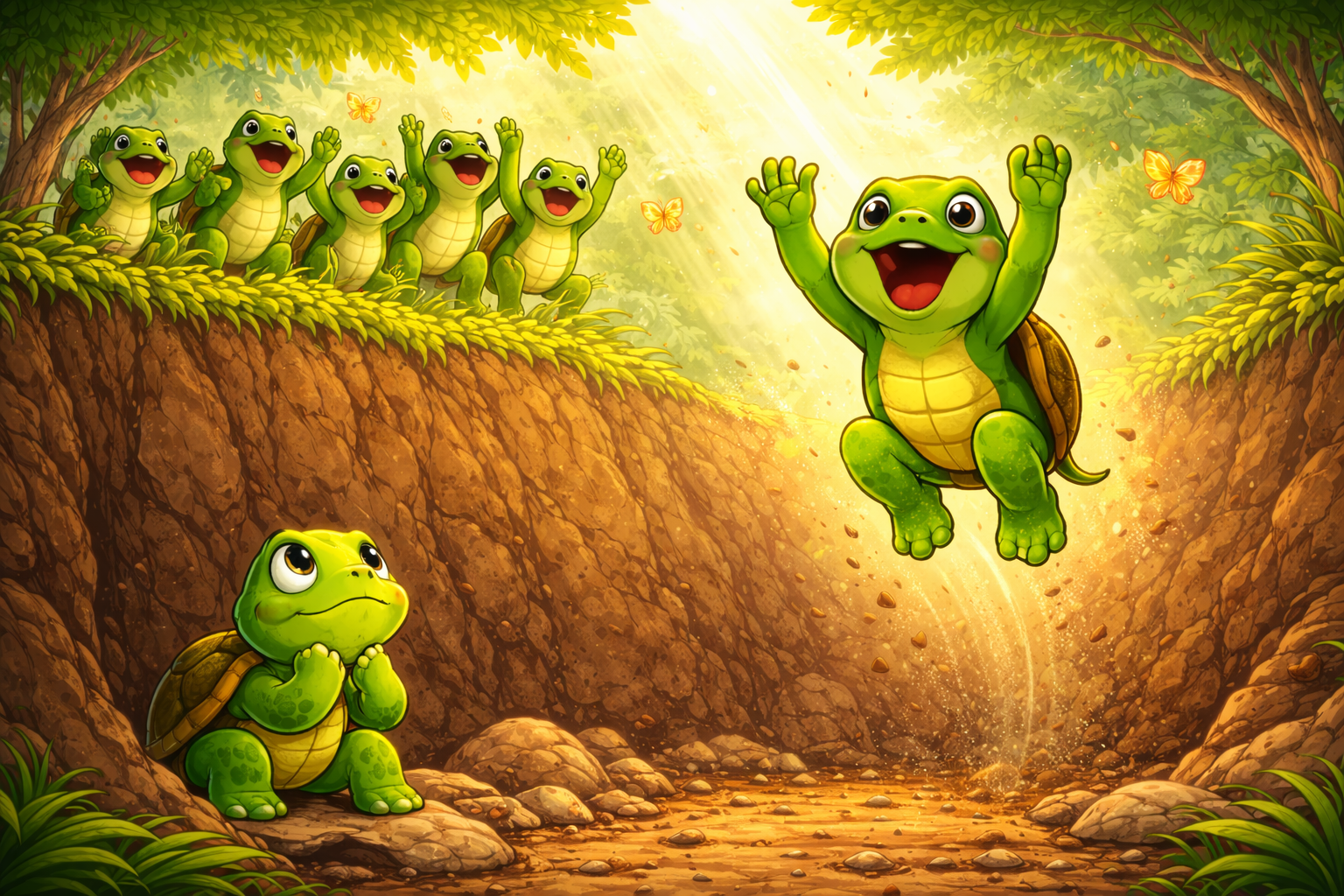 frog jumping out of hole